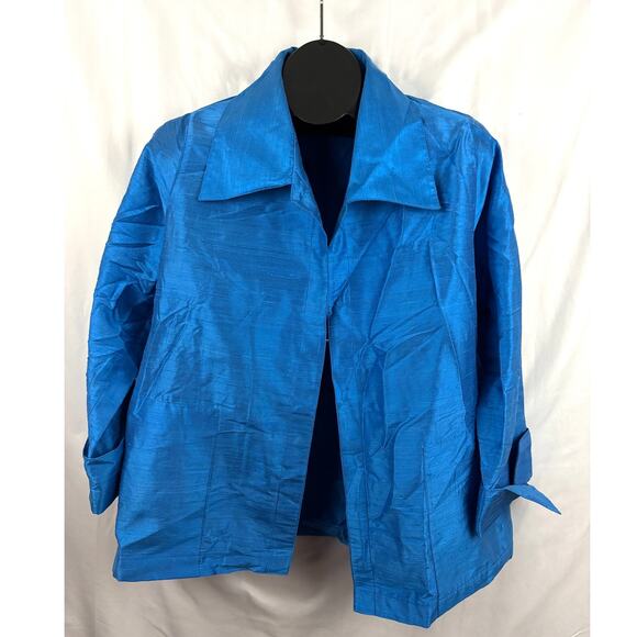 Caroline Rose Blue 100% Silk Open Front 3/4 Sleeve Topper Jacket LARGE - Picture 6 of 15